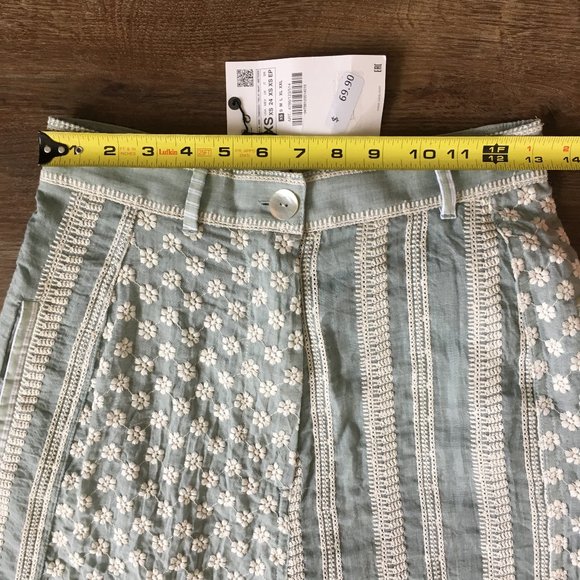NWOT Zara Embroidered Pants Eyelet Patchwork Blue Seafoam Floral Gauze HiRise XS - Picture 6 of 13